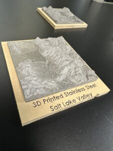 An image of a 3D printed stainless steel block of Salt Lake Valley